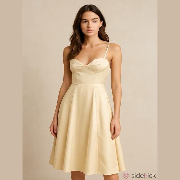 Staud Women’s Abstract Vegan Leather Bustier Corset Midi Dress Size 8 Cream - Picture 1 of 6